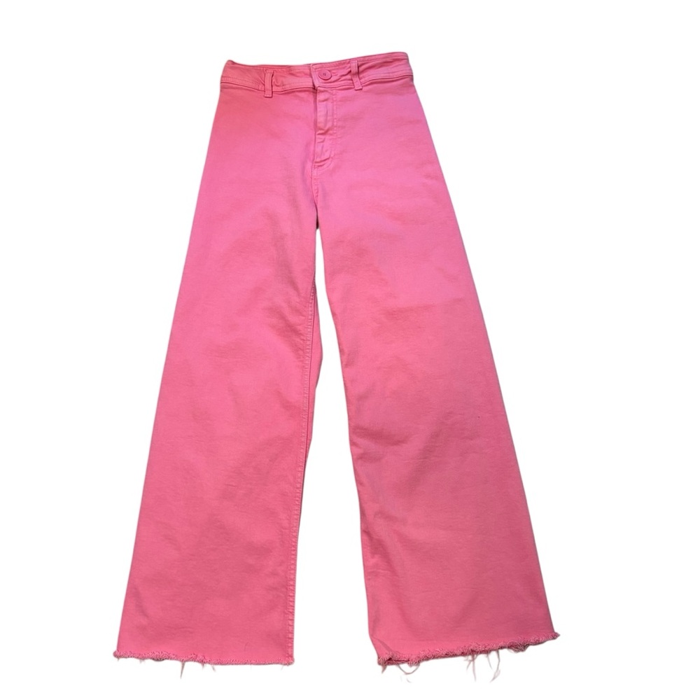 Zara Hot Pink Marine Straight High Rise Wide Leg Jeans 
Raw Hem, Sz 4 - Picture 5 of 15